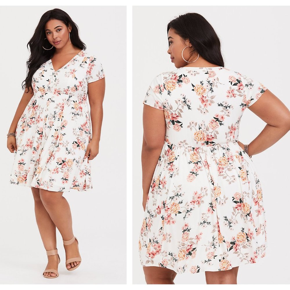 TORRID Ivory Floral Challis Mini Shirt Dress FF50